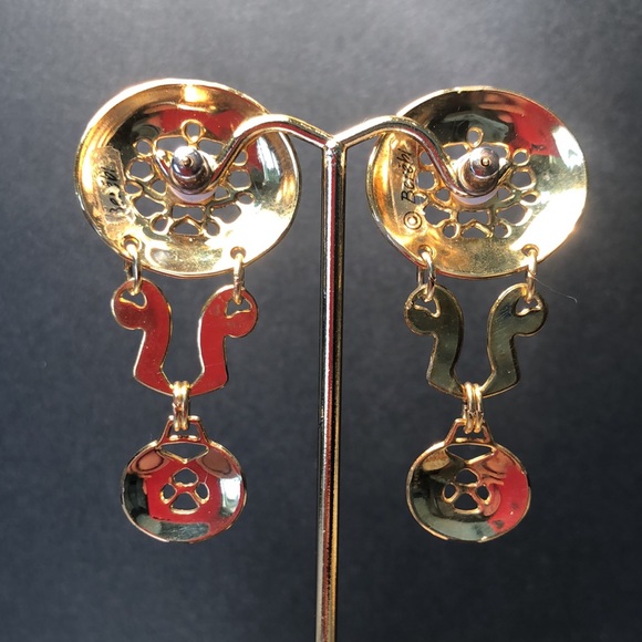 Berébi cerulean enameled pierced dangle earrings. EUC - 3” x 1” Unique Stamped - Picture 4 of 11